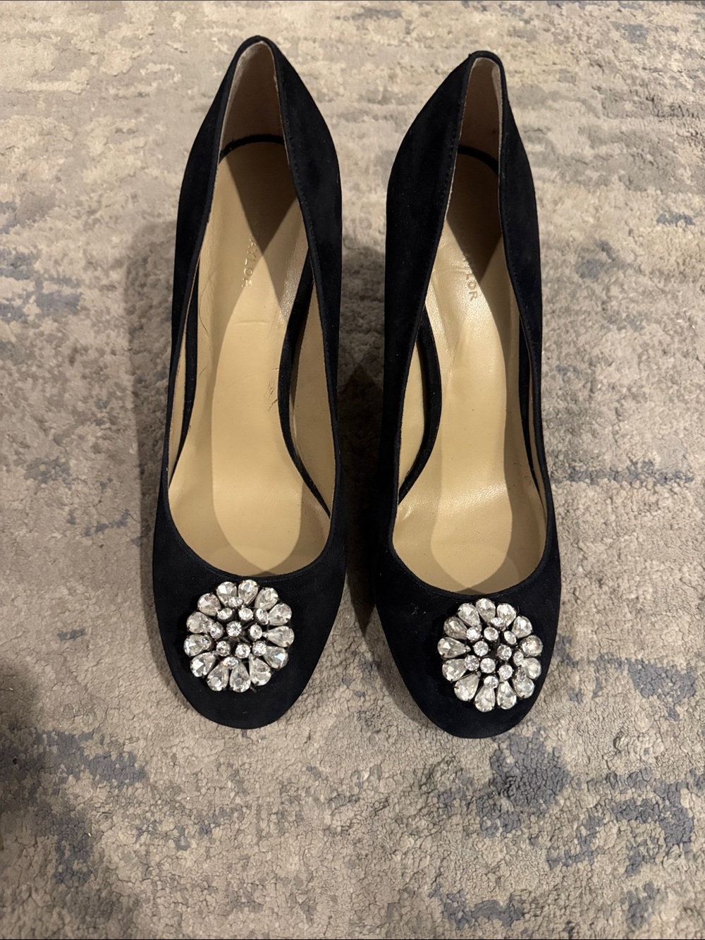 Black Annelise Suede Stone Block Heel Pump Shoes